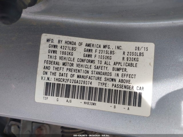 1HGCR2F02GA029074 Honda k24w1