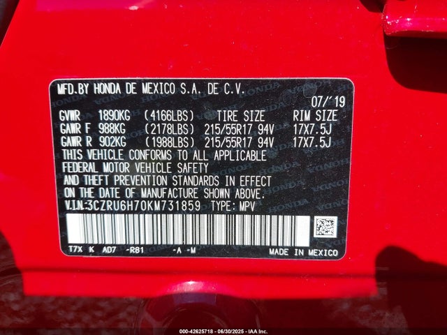 3CZRU6H70KM731859 Honda r18z9