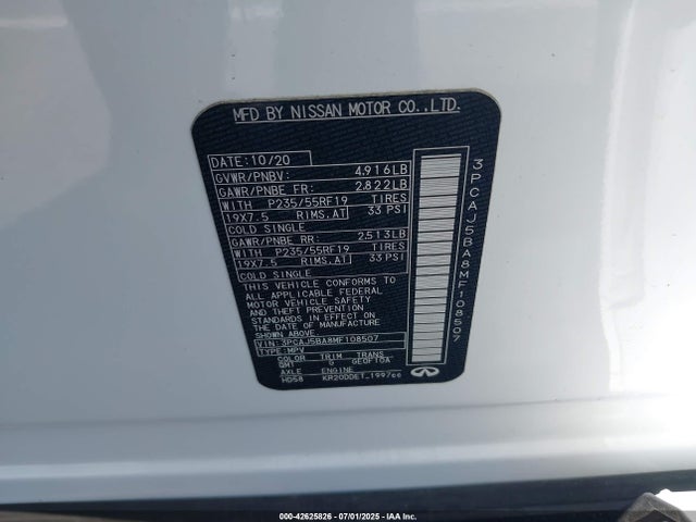 3PCAJ5BA8MF108507 Infiniti QX50
