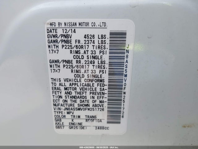 JN8AS5MV0FW251726 Nissan 2015