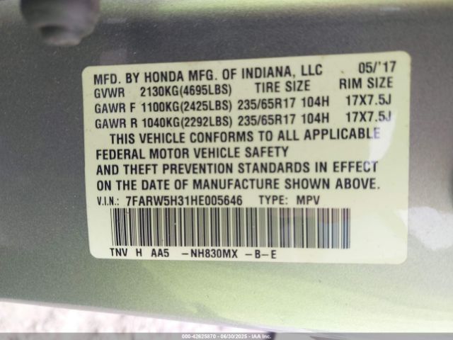 2017 HONDA CR-V 7FARW5H31HE005646 Photo 8