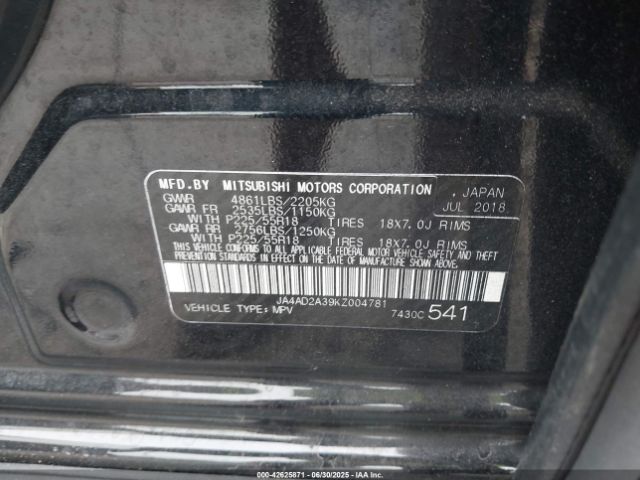 2019 MITSUBISHI OUTLANDER JA4AD2A39KZ004781 Photo 8
