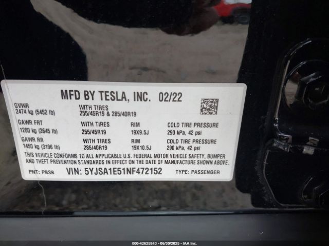 2022 TESLA MODEL S 5YJSA1E51NF472152 Photo 8