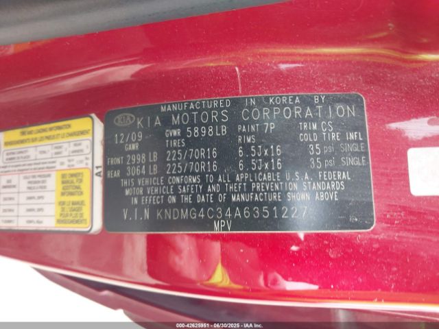 2010 KIA SEDONA KNDMG4C34A6351227 Photo 8