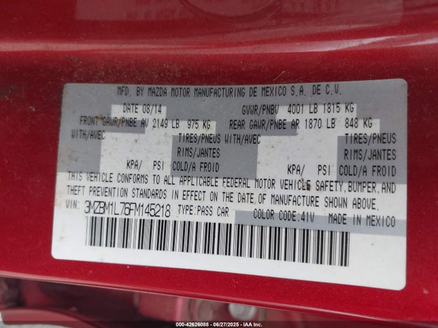 3MZBM1L76FM145218 Mazda pe