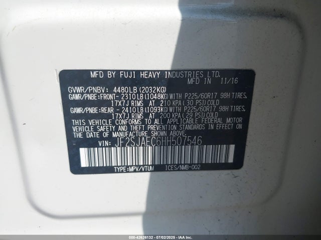 JF2SJAEC6HH507546 Subaru naturally aspirated u5