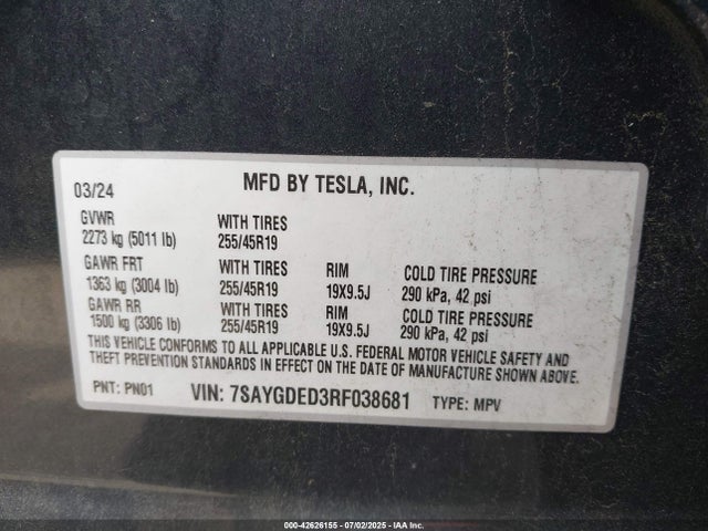 2024 TESLA MODEL Y 7SAYGDED3RF038681 Photo 8