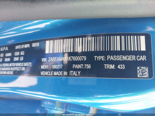 ZARFAMAN1K7600079 Alfa Romeo 2019