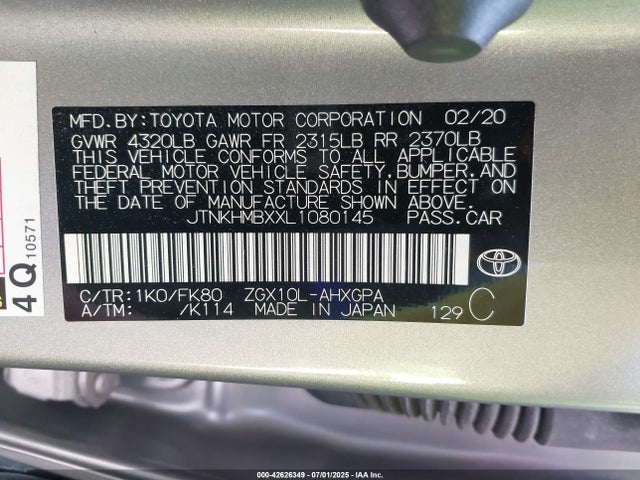 JTNKHMBXXL1080145 Toyota 3zr-fae