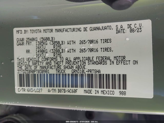 3TYDZ5BN0PT030981 Toyota 2gr-fks