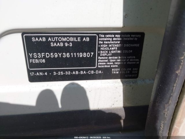 2006 SAAB 9-3 YS3FD59Y361119807 Photo 8