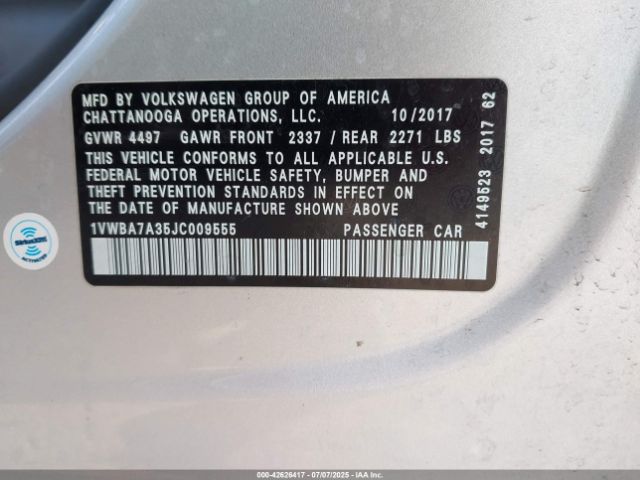 2018 VOLKSWAGEN PASSAT 1VWBA7A35JC009555 Photo 8
