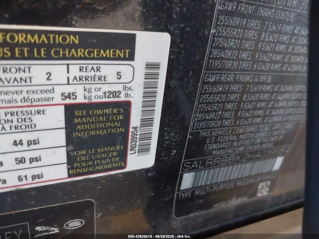 Land Rover td6 lev3 lev160 2017 SALRRBBK2HA039954 Image 9