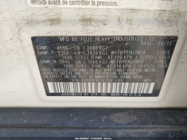 2012 SUBARU OUTBACK 4S4BRCAC3C3287809 Photo 8