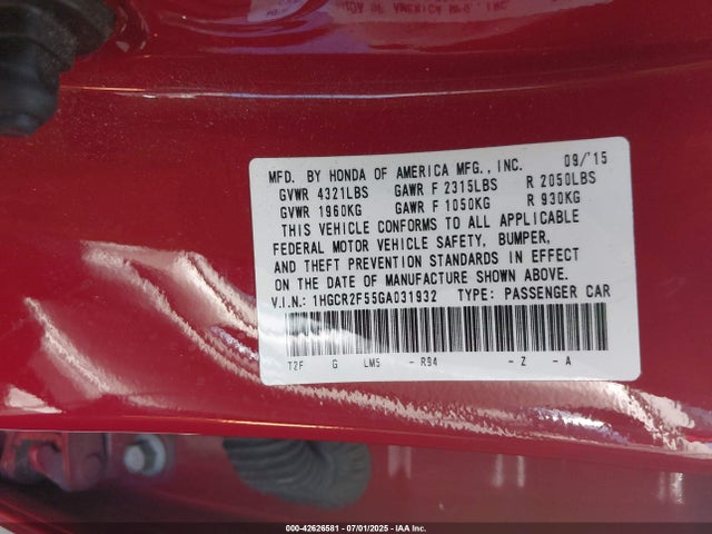 1HGCR2F55GA031932 Honda k24w1