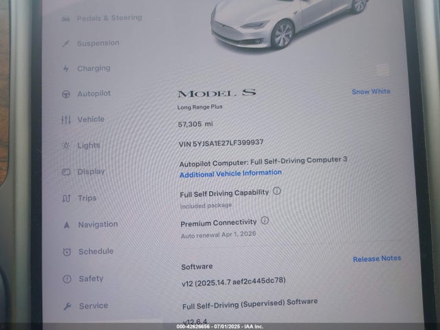 2020 TESLA MODEL S 5YJSA1E27LF399937 Photo 6