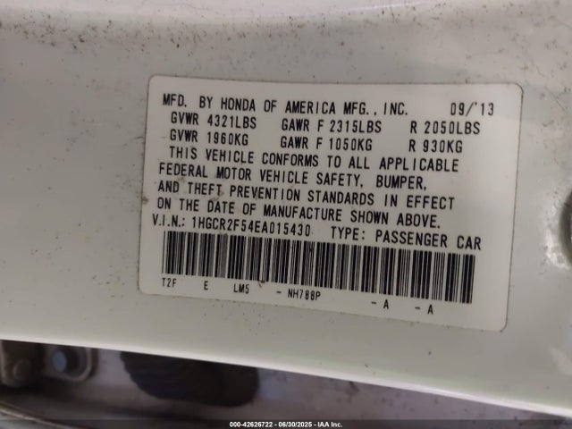 Honda k24w1 2014 1HGCR2F54EA015430 Image 9