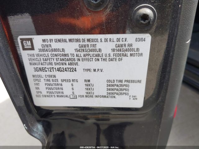 2004 CHEVROLET AVALANCHE 1500 3GNEC12T14G247224 Photo 8