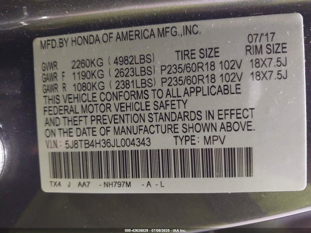 5J8TB4H36JL004343 Acura j35z2