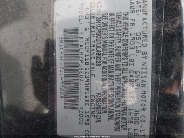 3N1CP5CU7JL499228 Nissan 2018