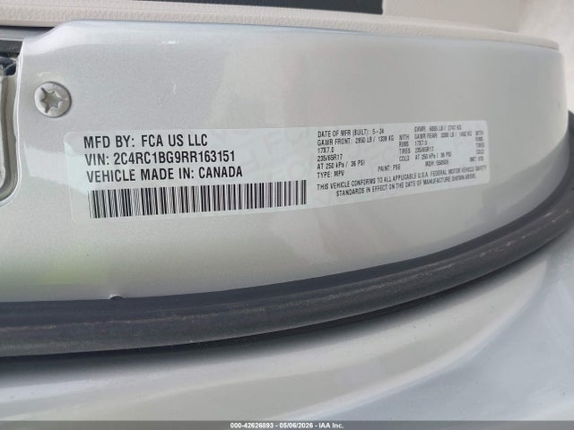 42626893 :رقم المزاد ، 2C4RC1BG9RR163151 vin ، 2024 Chrysler Pacifica Touring L مزاد بيع
