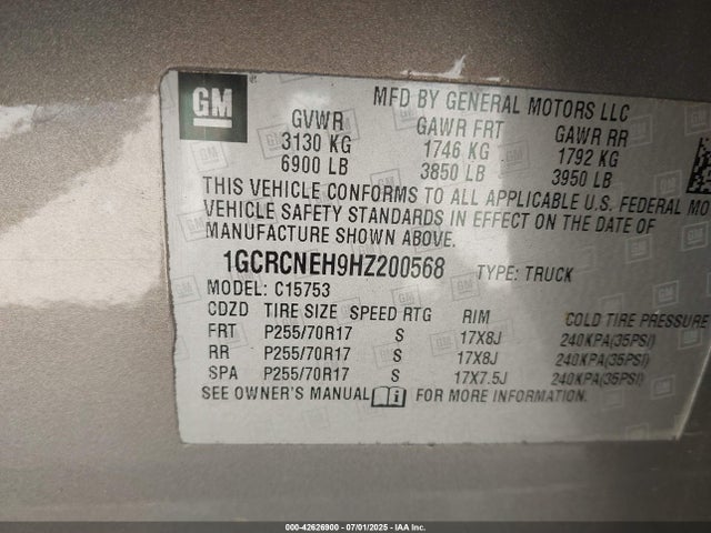1GCRCNEH9HZ200568 Chevrolet lv3 - gen 5, sidi, vvt: variable valve timing, e85 max, alum