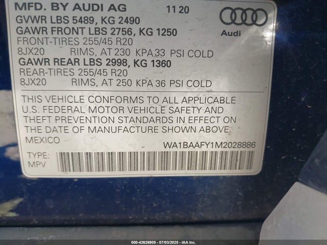 WA1BAAFY1M2028886 Audi Q5