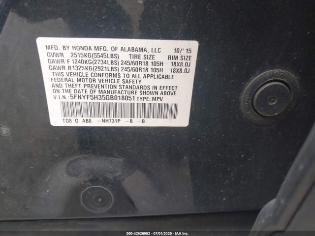 5FNYF5H35GB018051 Honda j35y6