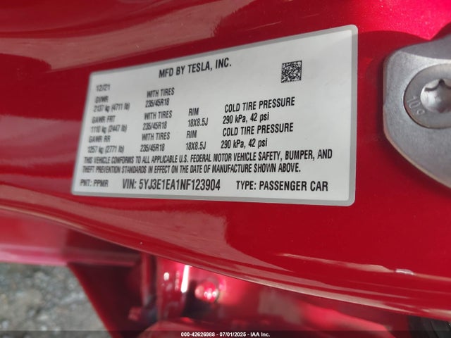 2022 TESLA MODEL 3 5YJ3E1EA1NF123904 Photo 8
