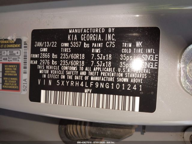 2022 KIA SORENTO 5XYRH4LF9NG101241 Photo 8