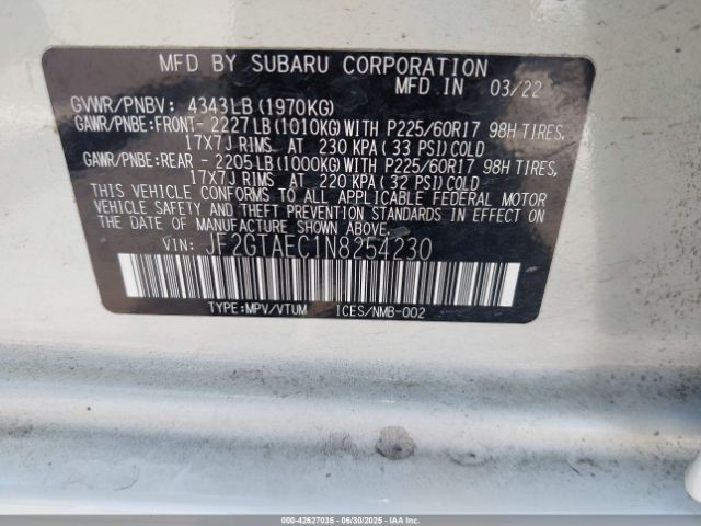 2022 SUBARU CROSSTREK JF2GTAEC1N8254230 Photo 8