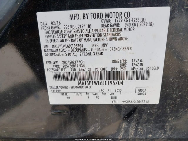 MAJ6P1WL6JC195704 Ford 2018