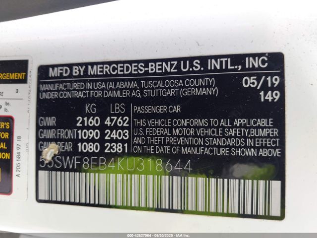 2019 MERCEDES-BENZ C 300 55SWF8EB4KU318644 Photo 8