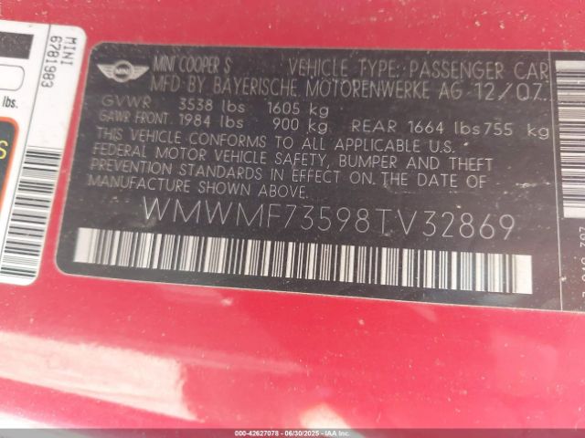 2008 MINI COOPER S WMWMF73598TV32869 Photo 8