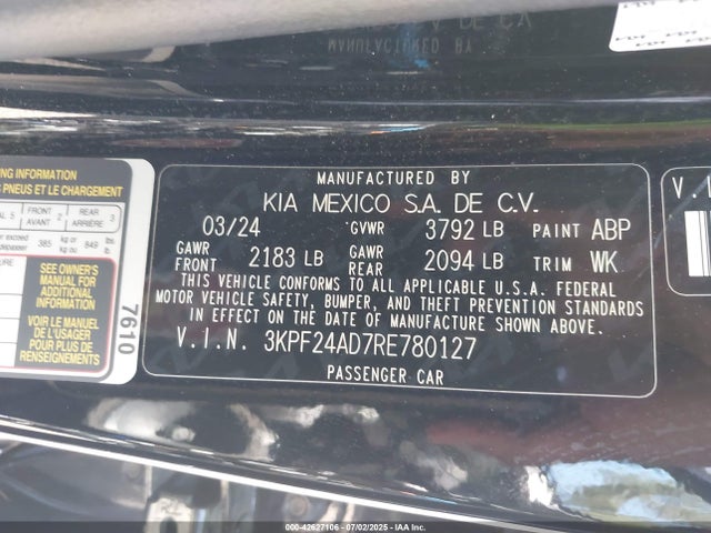 3KPF24AD7RE780127 KIA mpi nu