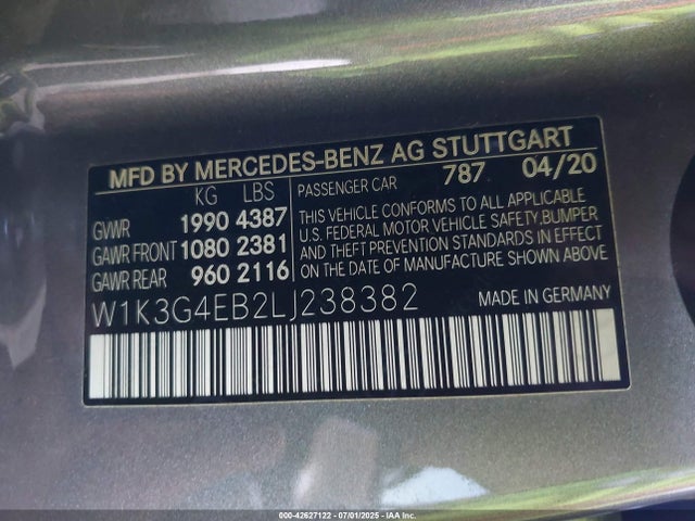W1K3G4EB2LJ238382 Mercedes-Benz m260