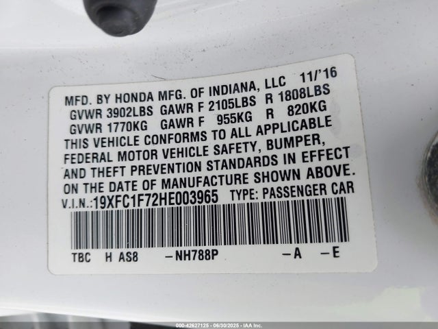 19XFC1F72HE003965 Honda l15b7