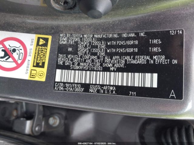 2015 TOYOTA HIGHLANDER 5TDBKRFH5FS118393 Photo 8