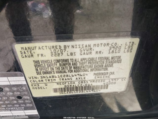 2008 NISSAN SENTRA 3N1AB61E28L649604 Photo 8