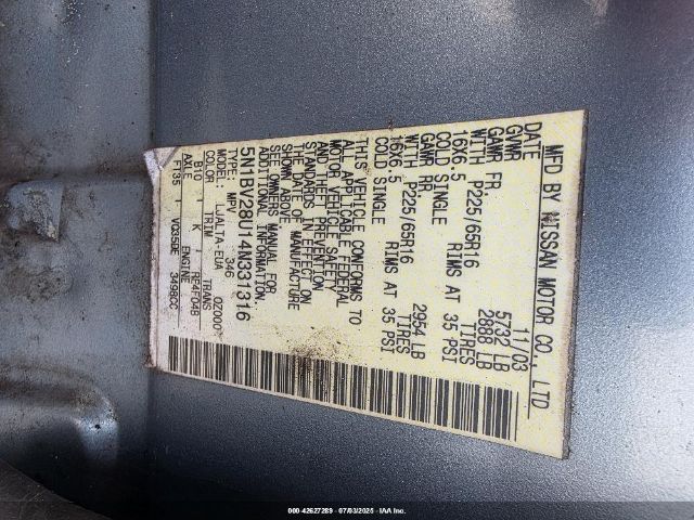 2004 NISSAN QUEST 5N1BV28U14N331316 Photo 8