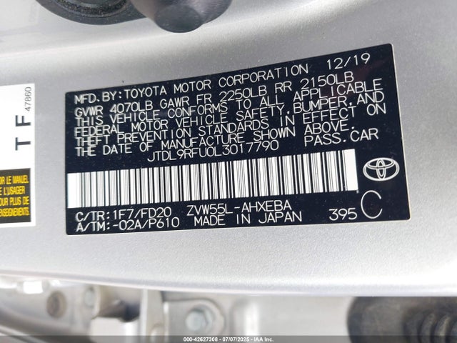 JTDL9RFU0L3017790 Toyota 2zr-fxe,1nm