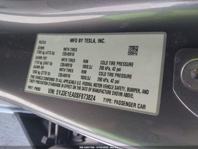 2025 TESLA MODEL 3 5YJ3E1EA0SF873824 Photo 8