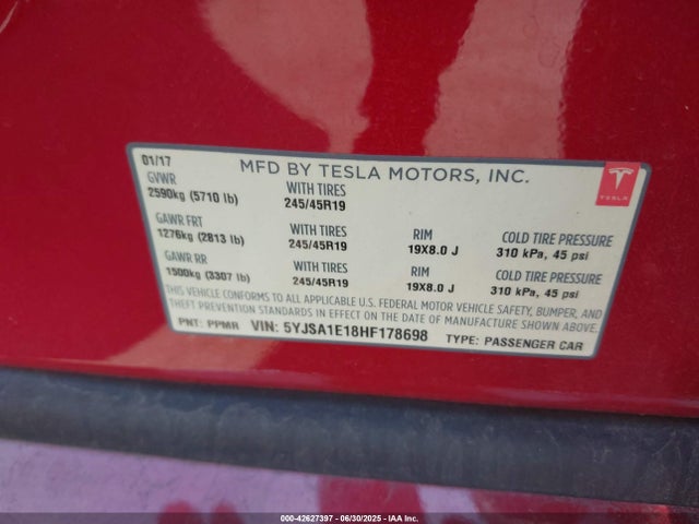 Tesla MODEL S 2017 5YJSA1E18HF178698 Image 9