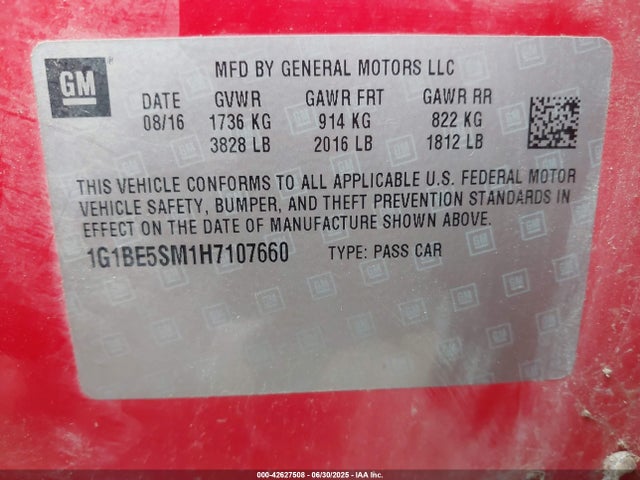 1G1BE5SM1H7107660 Chevrolet le2 -di: direct injection, vvt: variable valve timing, gen, alum