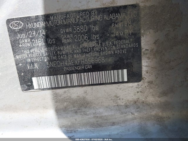 5NPDH4AEXFH556968 Hyundai dohc mpi nu