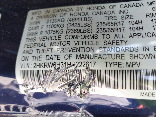 2HKRW6H31HH222617 Honda k24w9/k24v9