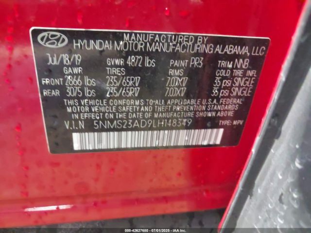 2020 HYUNDAI SANTA FE 5NMS23AD9LH148349 Photo 8