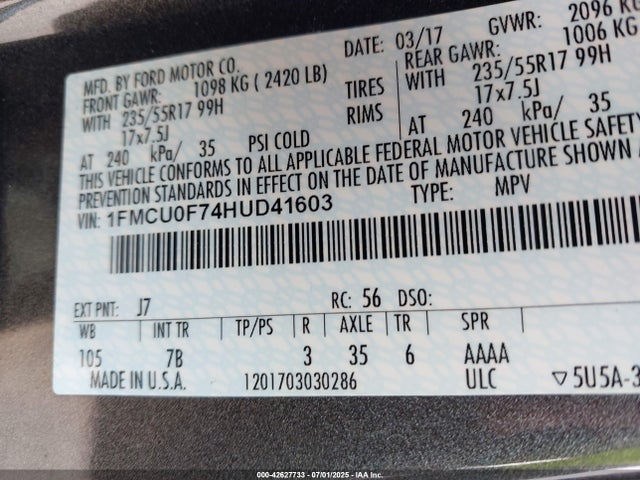 Ford 2.5l i-vct 2017 1FMCU0F74HUD41603 Image 9