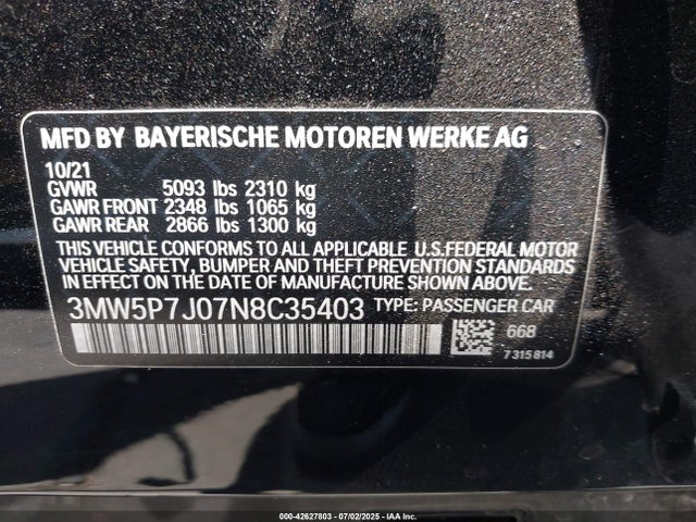 3MW5P7J07N8C35403 BMW 2022