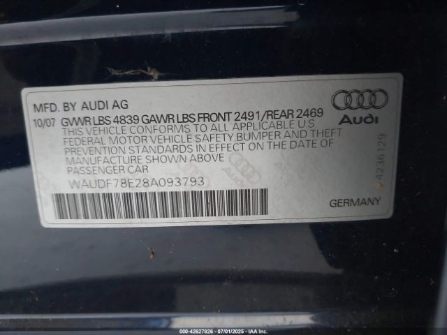 2008 AUDI A4 WAUDF78E28A093793 Photo 8